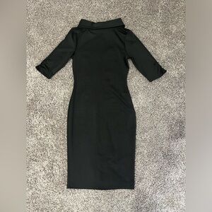 Unique Vintage High-Neck Wiggle Dress - Black